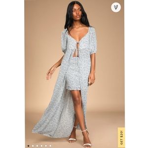 Lulu's Everyday Darling Blue Floral Puff Sleeve 2-Piece High-Low Dress